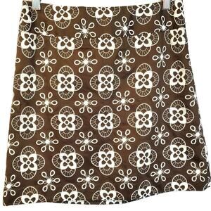 Ann Taylor Loft Embroidered Brown Skirt Size OP Lined Side Zip Soft Classic